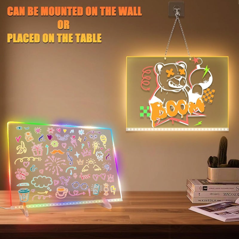 EKSPRINT LED Note Board with Colors-Light Up Acrylic Dry Erase Board with 6 Modes & 8 Colors,13.7"X10" Include 7 Markers, Hanging Chain, Battery Case, Led Writing Board with Battery Pack for Home/Office/Decor - Image 5